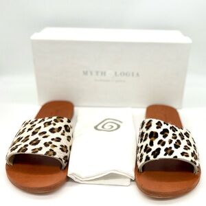 NIB MYTHOLOGIA Harmonia White Calf Hair LeopardPrint Handmade Sandals Size: 37/7